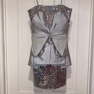 BADGLEY MISCHKA sequin silver mini dress strapless size 4